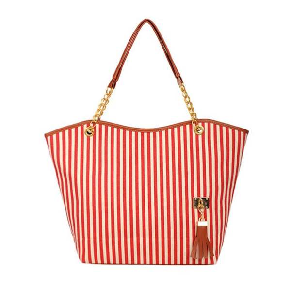 Fashion Zipper ABDB Striped Canvas Handbag - blitz-styles