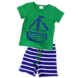 2 Piece Baby Boy Printed T-Shirt+ Stripe Shorts - blitz-styles