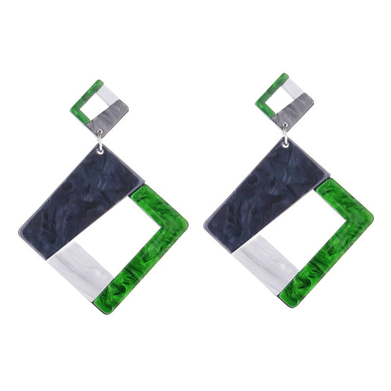 Statement Big Geometric Square Shape Drop Earrings - blitz-styles