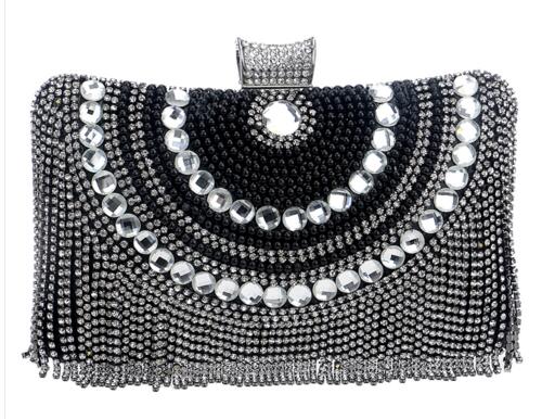 Fashion Rhinestones Tassel Clutch Diamonds Beaded Metal Shoulder Purse - blitz-styles