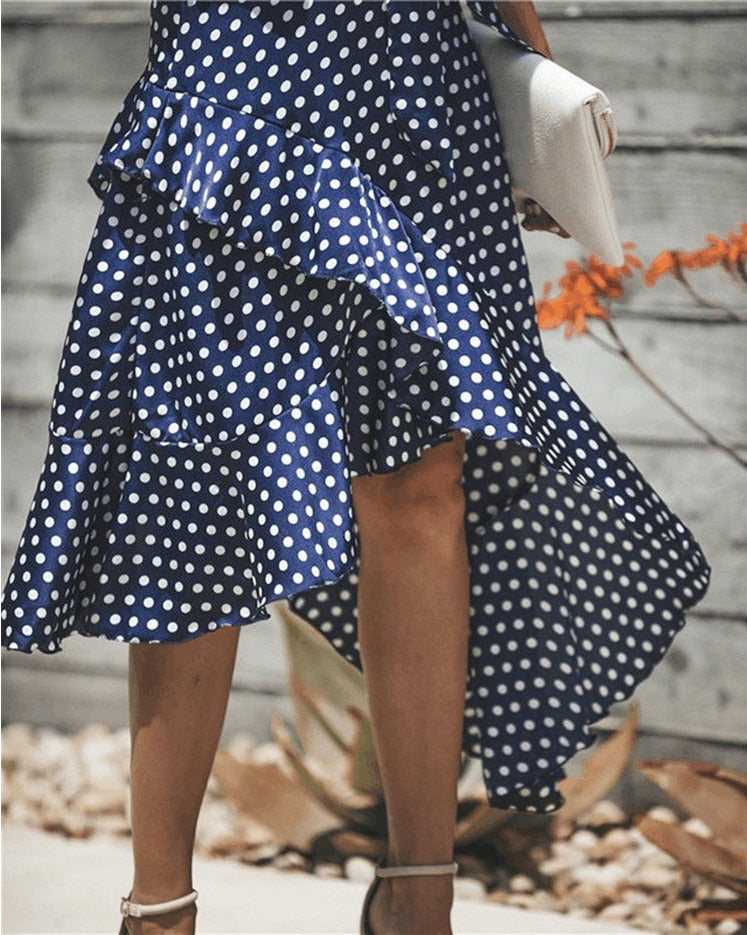 Elegant Sleeveless High Waist Dot Print Dress - blitz-styles
