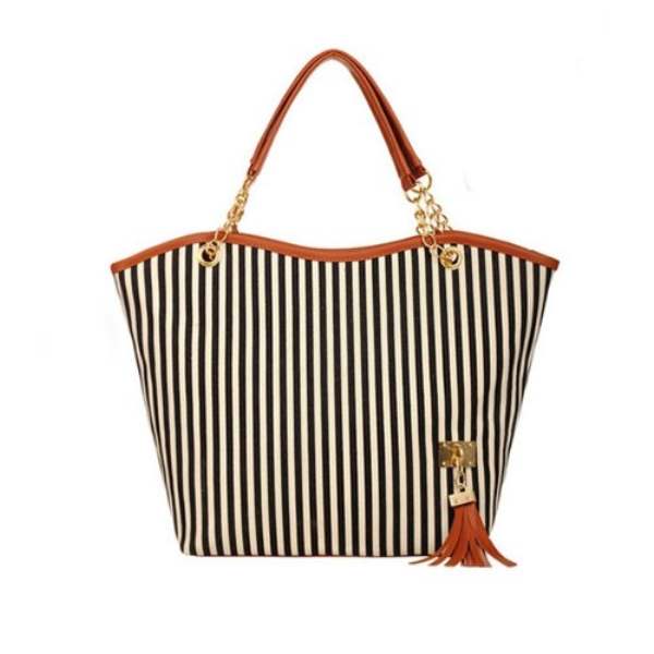 Fashion Zipper ABDB Striped Canvas Handbag - blitz-styles
