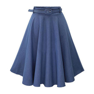 Denim Skirts Bottom Material :  CottonStyle :  CasualPattern Type :  SolidSilhouette :  Line ADecoration :  SashesDress Length :  Mid CalfWaist :  Empire, ElasticFeatures :  Women Denim Jeans Skirts Package Contents: 1 X  Women Denim Skirts Size Details (One Size)       Waist: 62-90cm/24.4-35.2inch Length: 61cm/24.0inch Hip: Unlimited                 Blue,One Size,Navy,One Size 19.99 USD