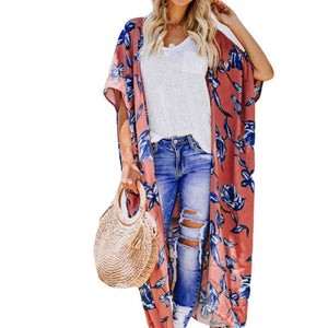 Chiffon Causal Flower Print Long Coat Top Cardigan - blitz-styles