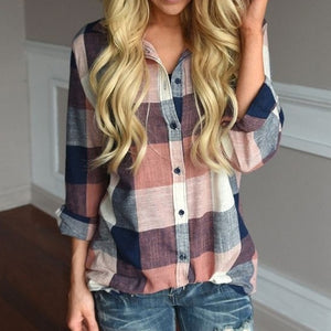 Stylish Casual Matching Color Long Sleeve Button Loose Shirt Top - blitz-styles