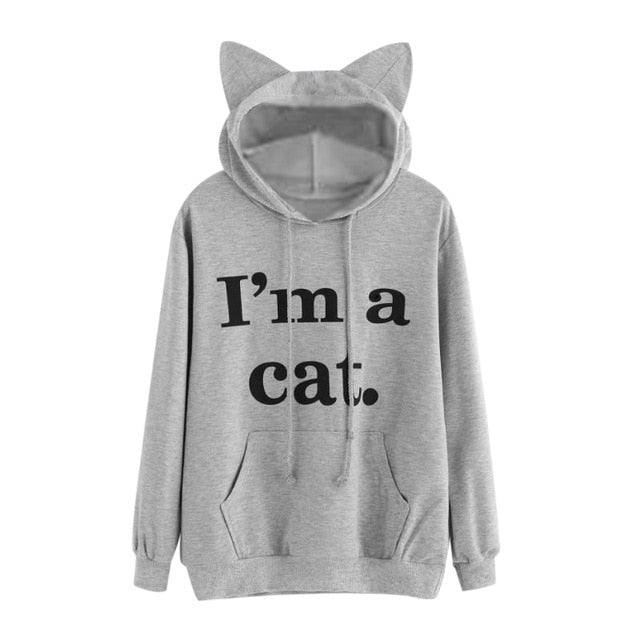 Cat Ear Cap Hoodies "I AM A CAT" Printed Cute Colors - blitz-styles