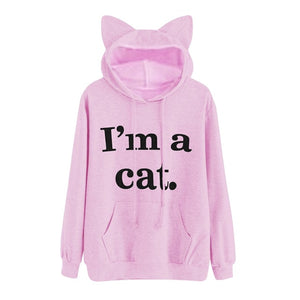 Cat Ear Cap Hoodies "I AM A CAT" Printed Cute Colors - blitz-styles