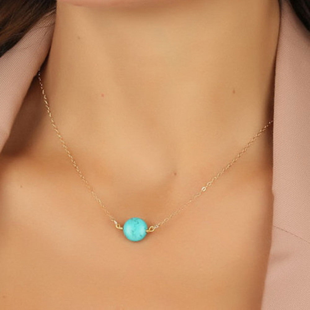 European Resin Turquoise Solitaire Necklace Jewelry