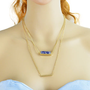 Double Layered Fashion Alloy Blue Necklace