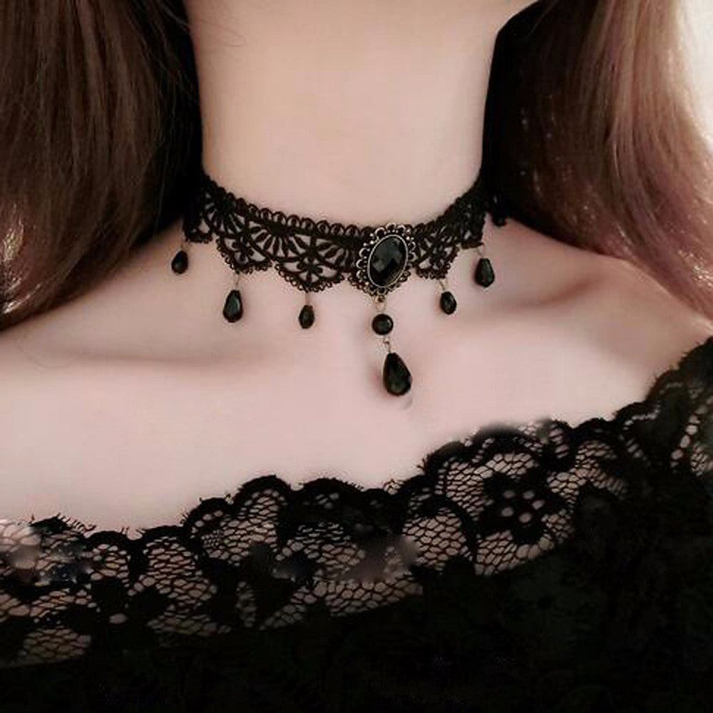 Vintage Gothic Lace Resin Black Necklace