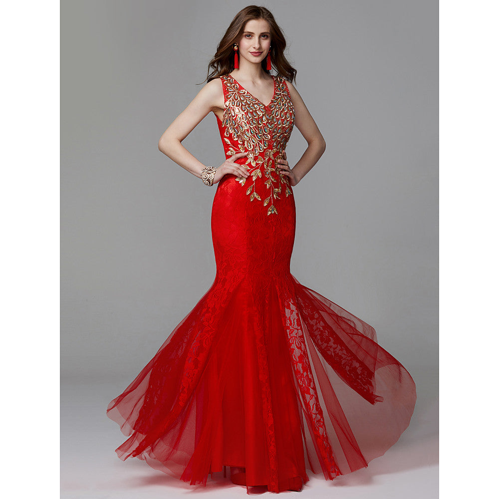 Mermaid Trumpet Tulle Prom Dress with Beading / Lace by TS Couture®