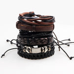 Men's Rope Twisted Woven Rock Paracord Leather Bracelet