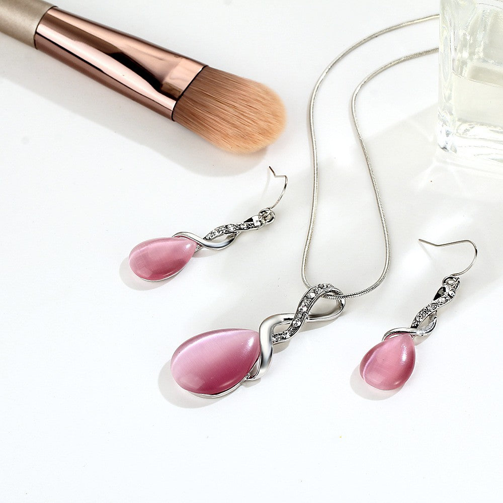 Elegant Opal Drop Earrings Necklace