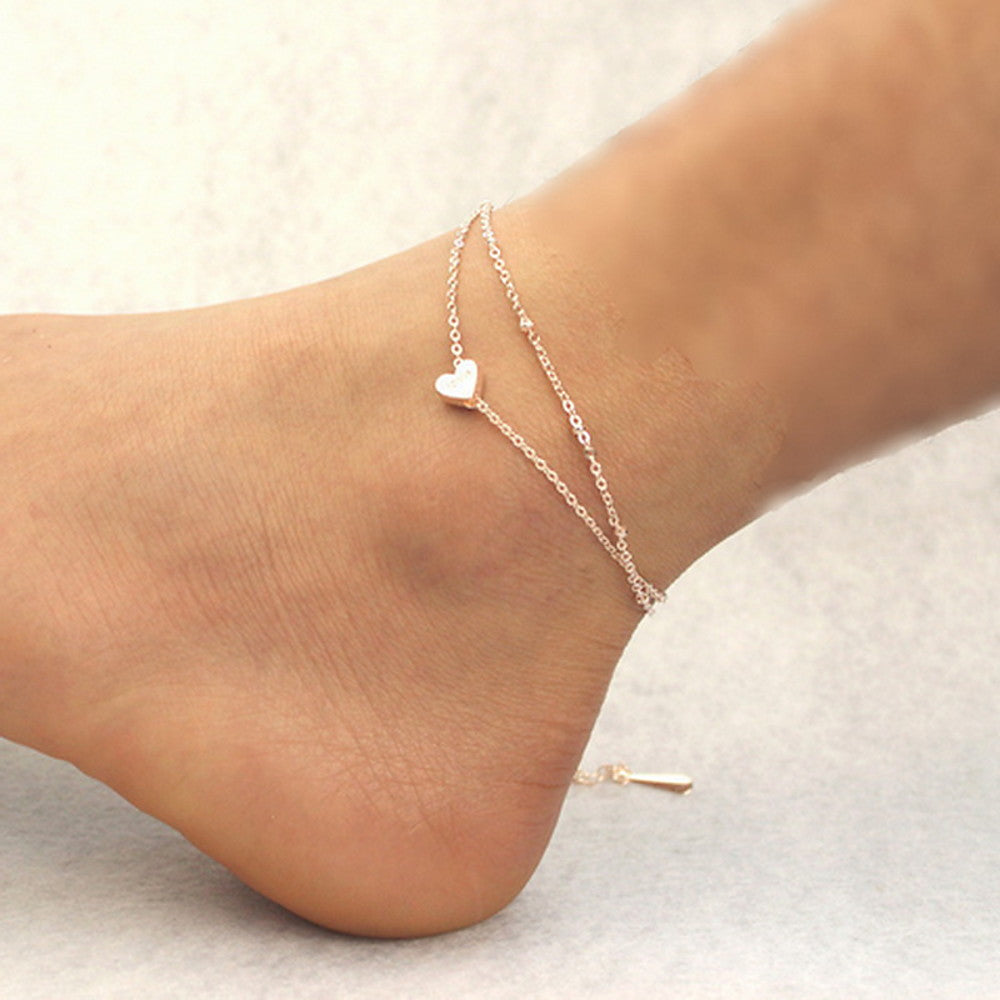 Double Heart Dainty Charm Anklet