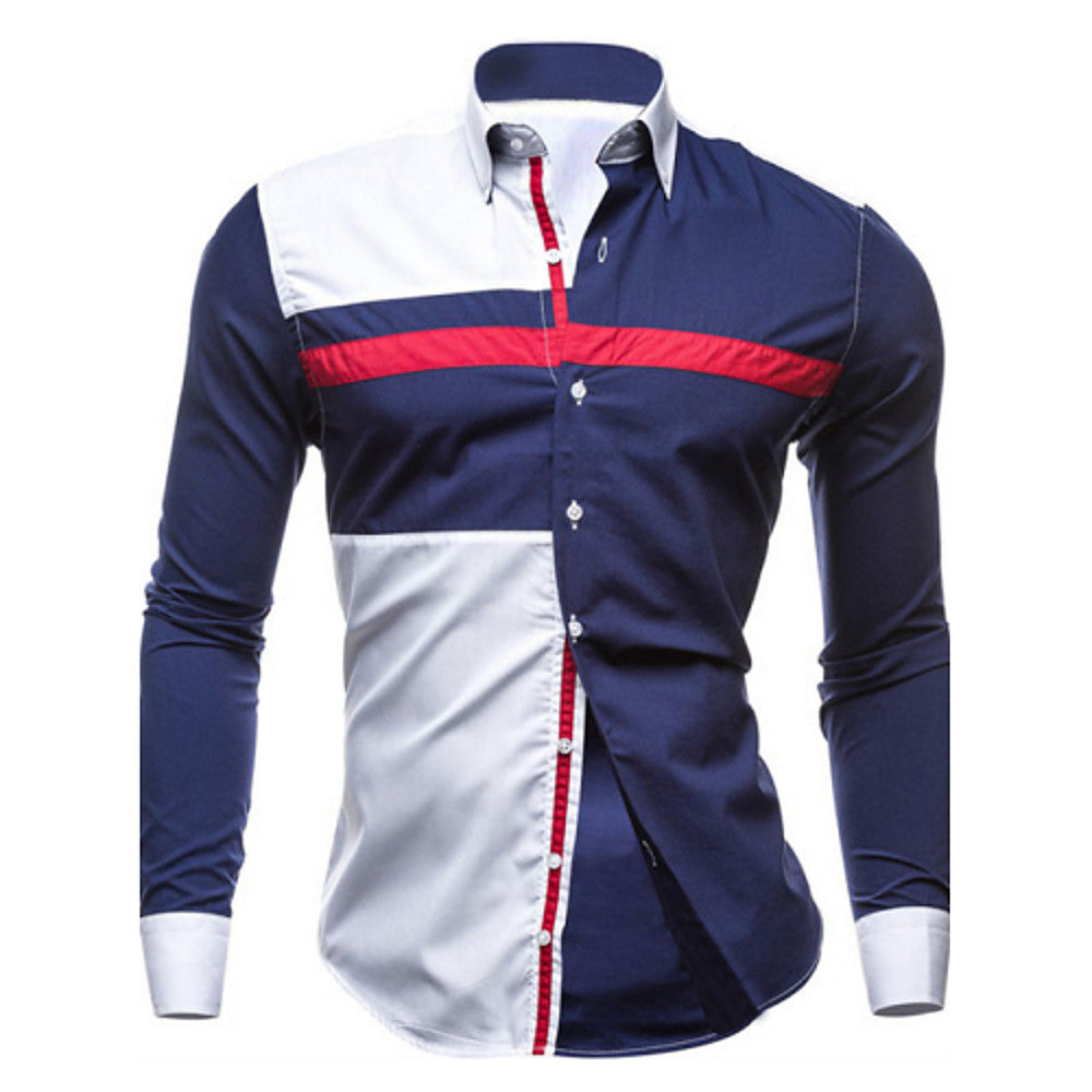 UK Style Patchwork Spread Collar Shirt