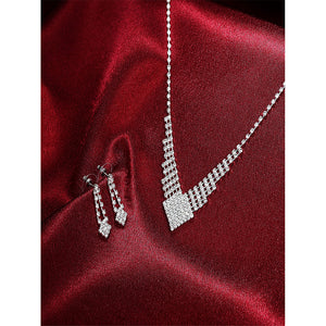 Fashion Drop Rhinestone Earrings Necklace Set