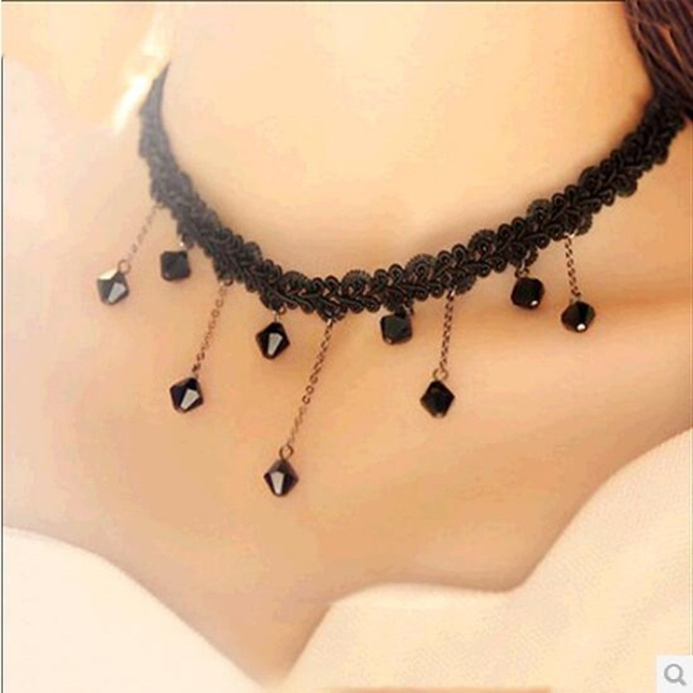 Onyx Gothic Fashion Lace Resin Black Necklace