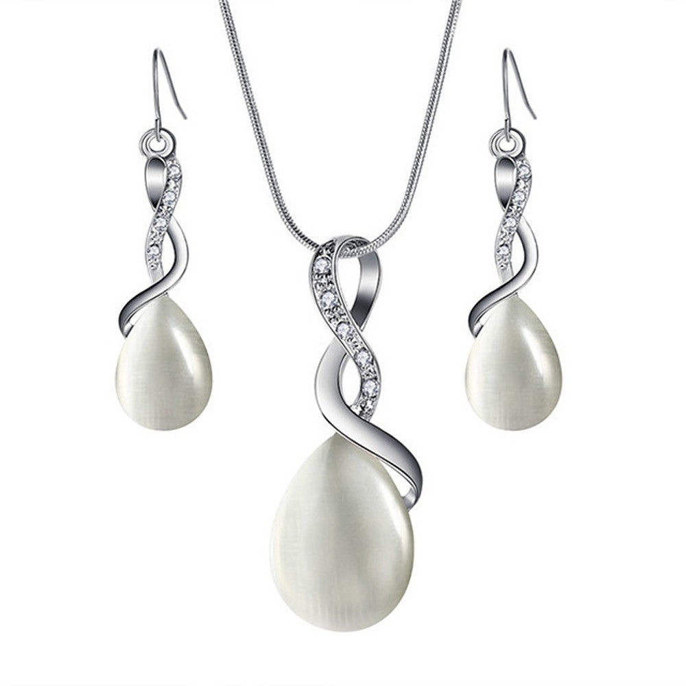 Elegant Opal Drop Earrings Necklace