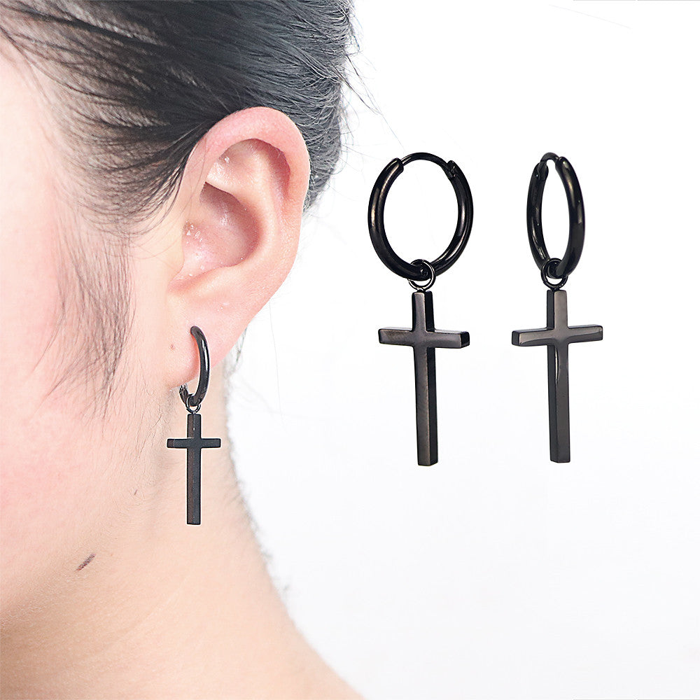 Hoop Hanging Cross Earrings