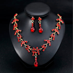 Unique Design Rhinestone Drop Earrings Necklace Set