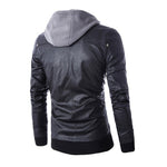 Winter Color Block Hooded Leather Jacket