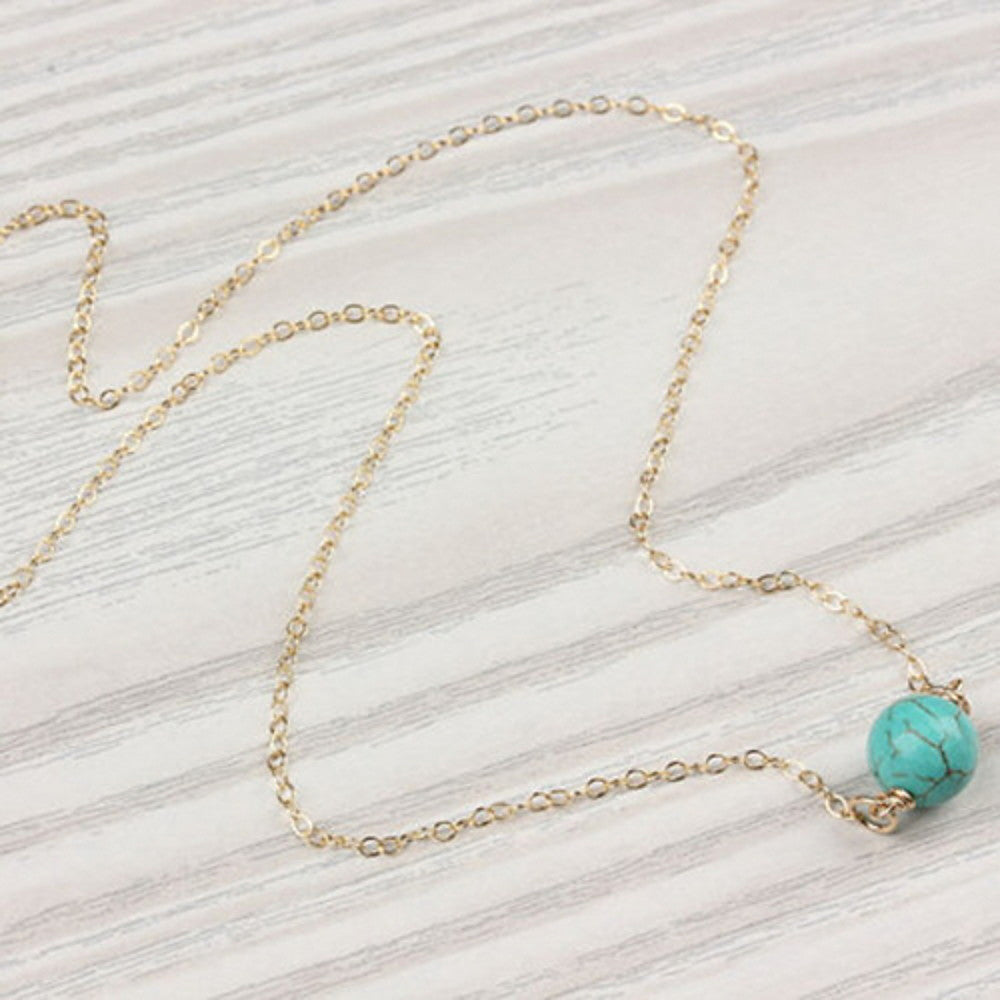 European Resin Turquoise Solitaire Necklace Jewelry