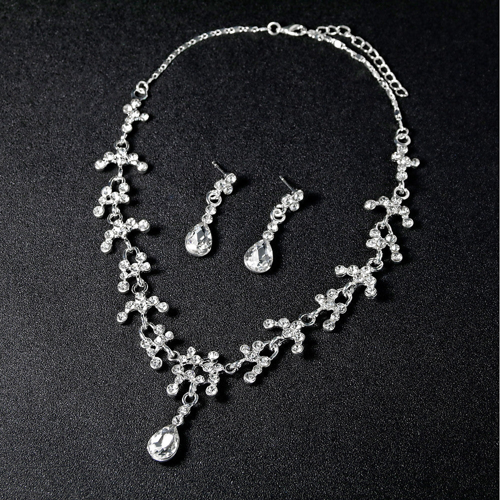 Unique Design Rhinestone Drop Earrings Necklace Set